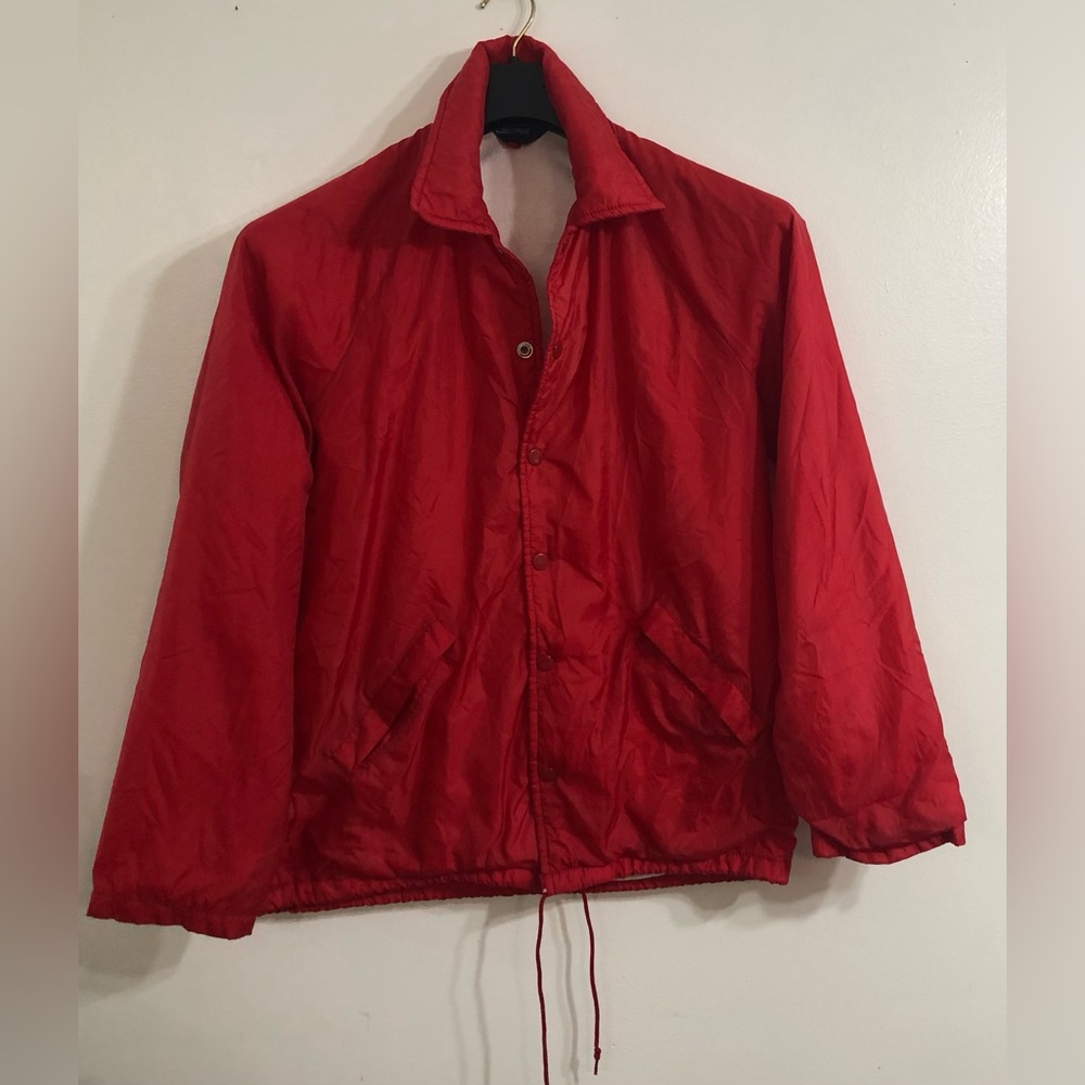 jackets for women snap buttons down two side pockets long sleves. Red. 25.